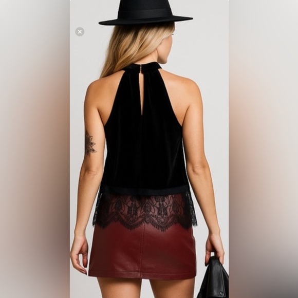 Black Velvet and Lace High Neck Sleeveless Dark Academia Whimsigoth Blouse, S - Picture 16 of 16
